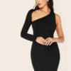 Solid Asymmetrical Neck Bodycon Dress