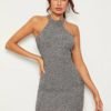 Marled Rib-knit Halter Bodycon Dress