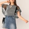 Plus Bell Mesh Sleeve Glitter Top