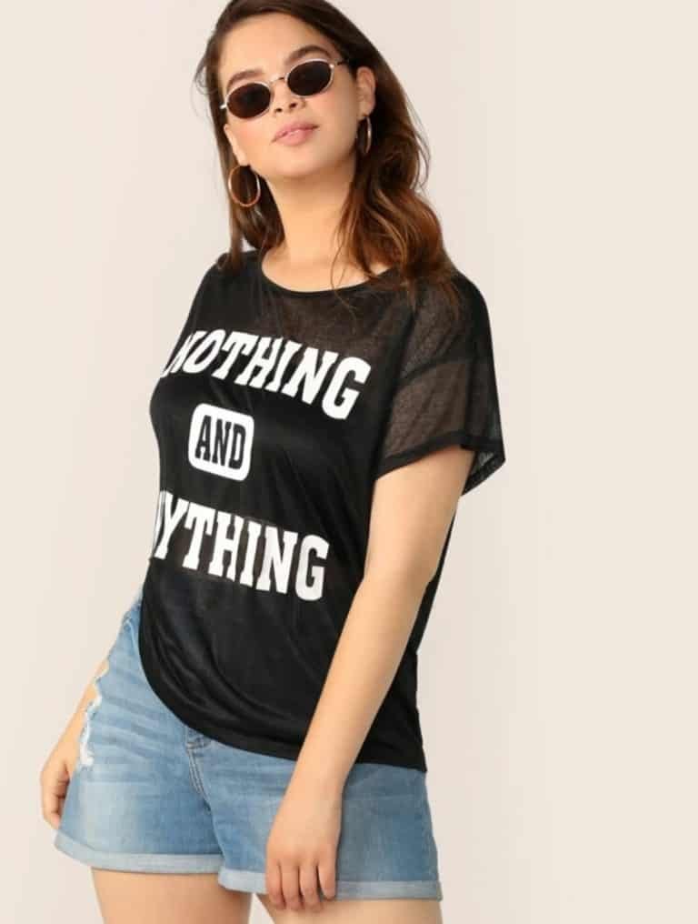 Plus Slogan Graphic Sheer Tee