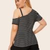 Plus Asymmetrical Neck Striped Tee
