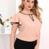 Plus Contrast Binding Flutter Sleeve Peekaboo Top