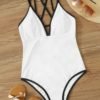 Contrast Binding Criss Cross One Piece Swimwear