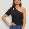 One Shoulder Cutout Fitted Tee
