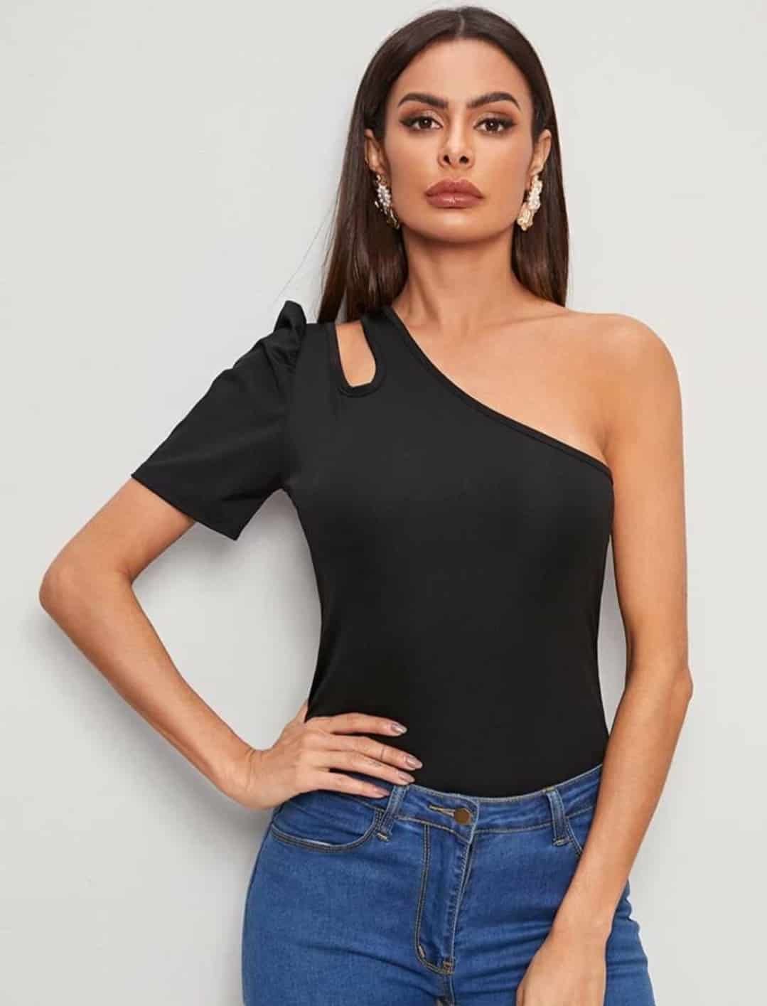 One Shoulder Cutout Fitted Tee