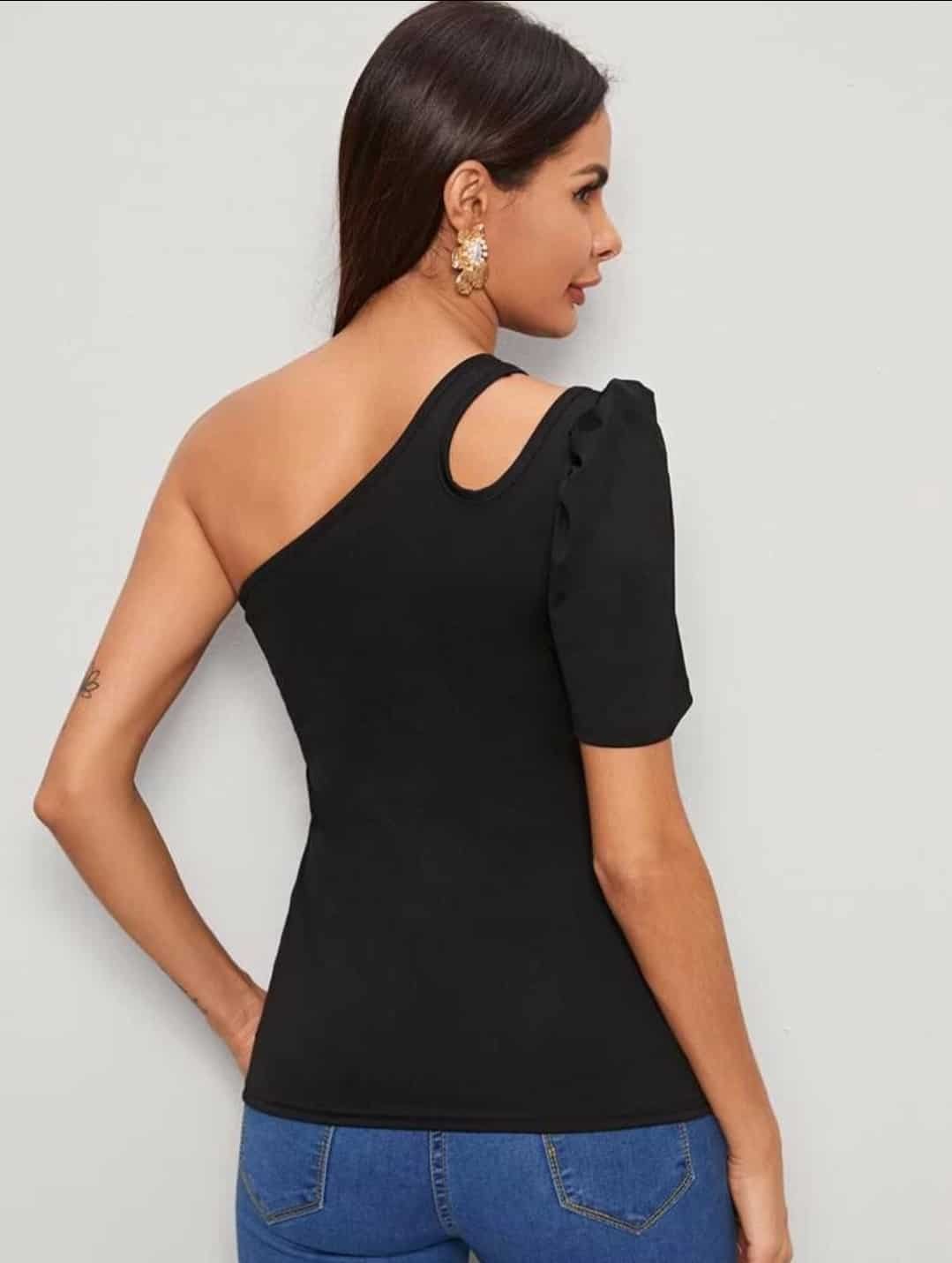 One Shoulder Cutout Fitted Tee