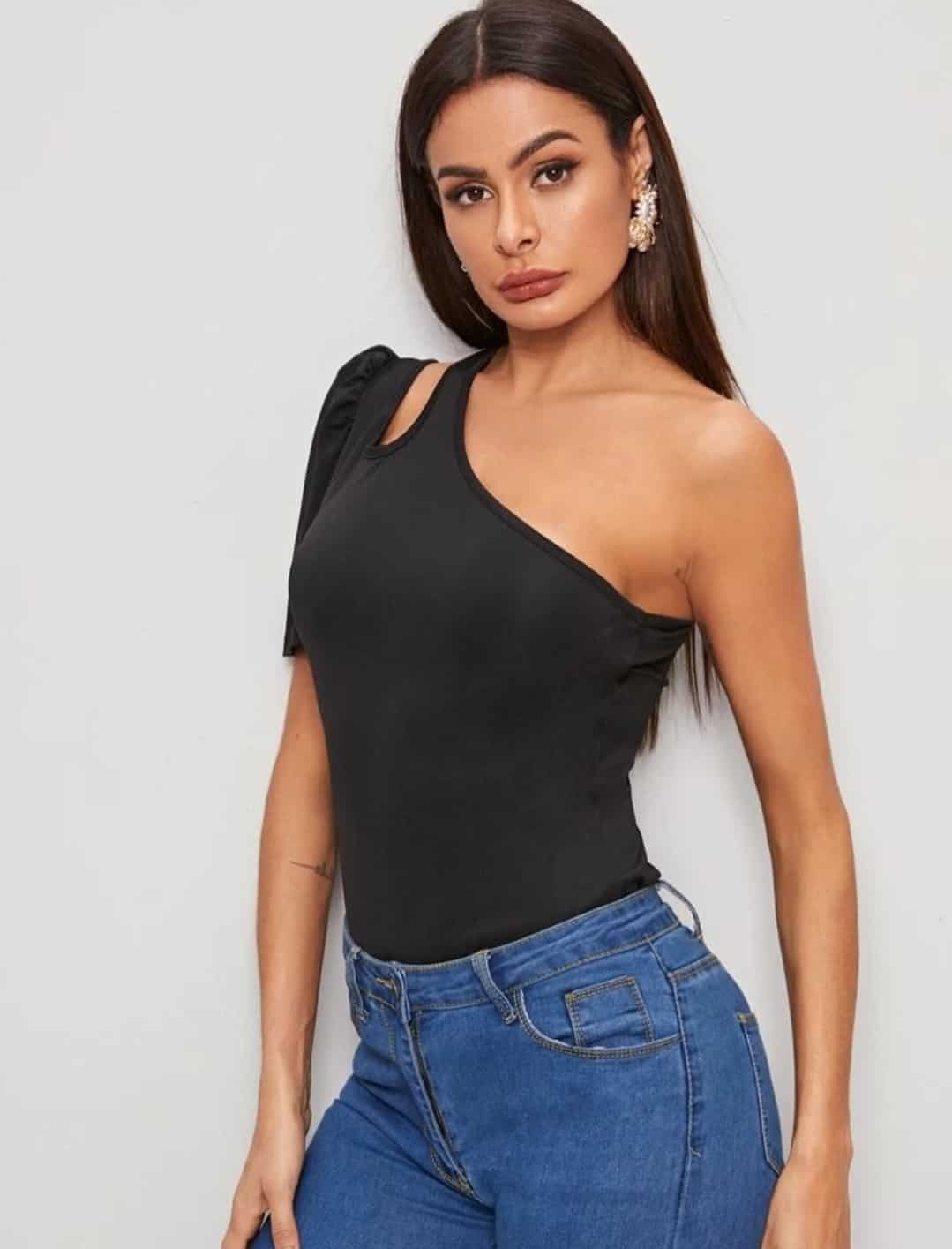 One Shoulder Cutout Fitted Tee - Image 3