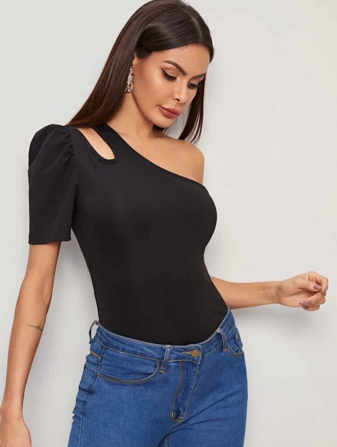 One Shoulder Cutout Fitted Tee - Image 4