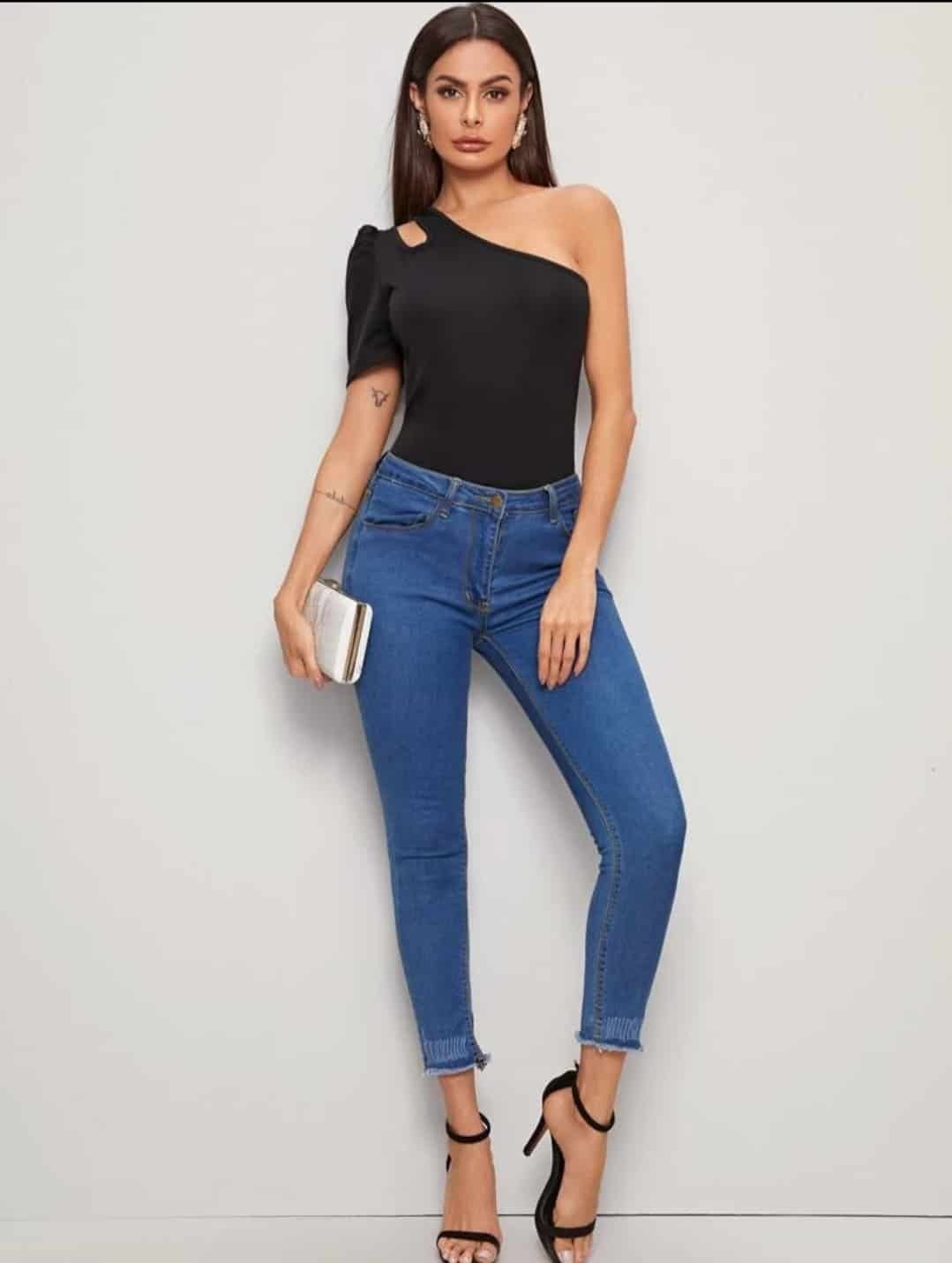 One Shoulder Cutout Fitted Tee - Image 2