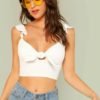 Ruffle Strap Knot Front Crop Top