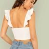 Ruffle Strap Knot Front Crop Top