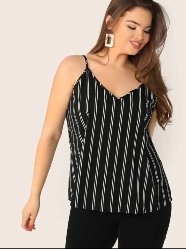 Plus V-back Pinstripe Cami Top