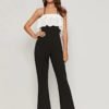 Tie Back Contrast Ruffle Flare Leg Jumpsuit