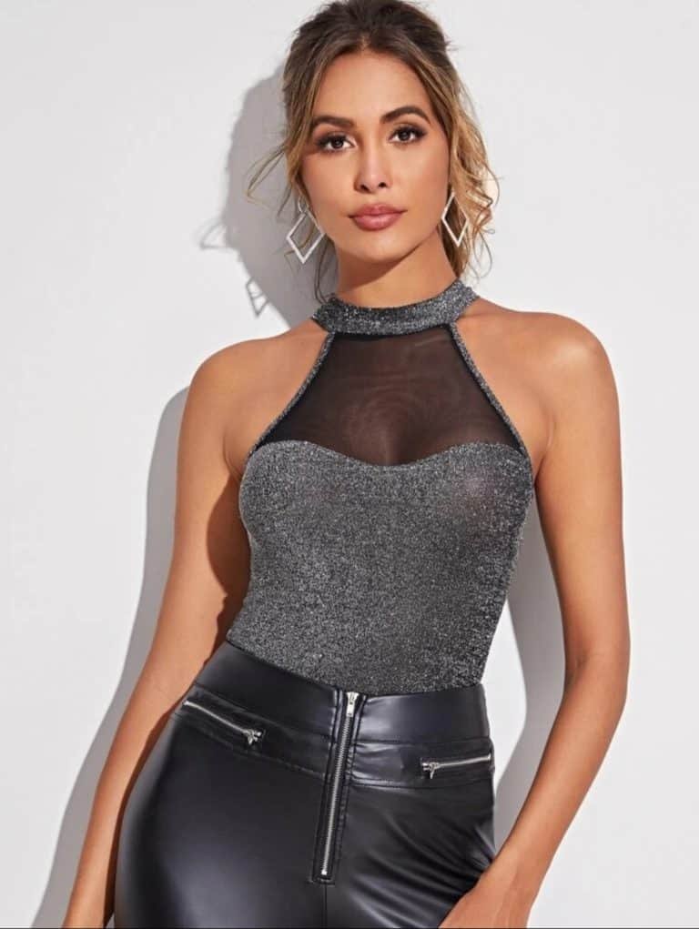 Mesh Insert Glitter Halter Top