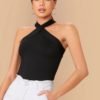Solid Slim Criss-cross Halterneck Top