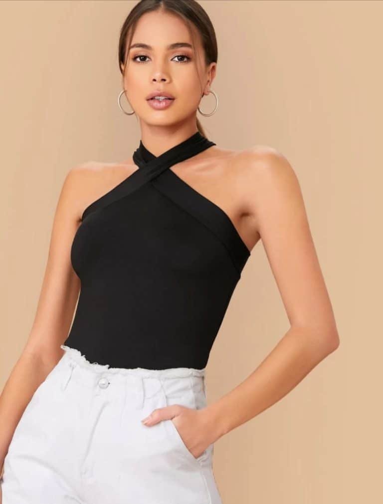 Solid Slim Criss-cross Halterneck Top