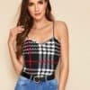 Sweetheart Neck Form Fitted Plaid Cami Top