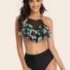 Tropical Tiered Layer Top With High Waisted Bikini