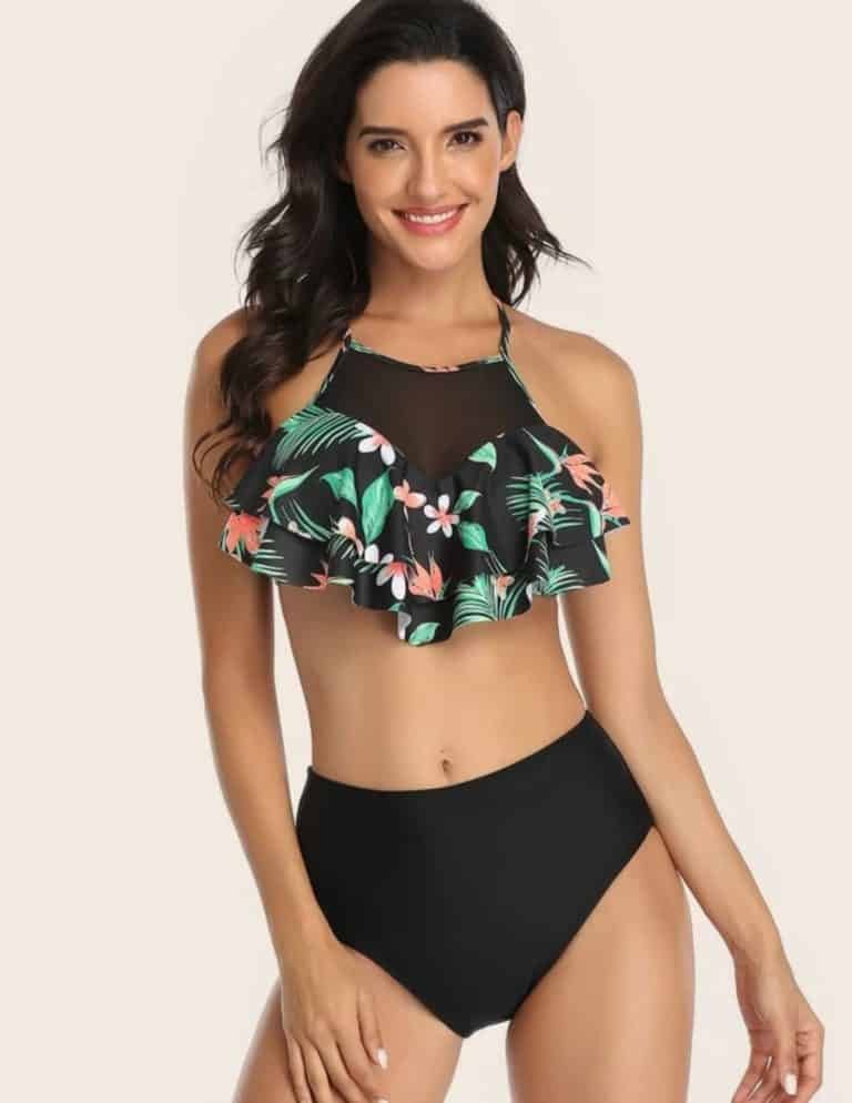 Tropical Tiered Layer Top With High Waisted Bikini