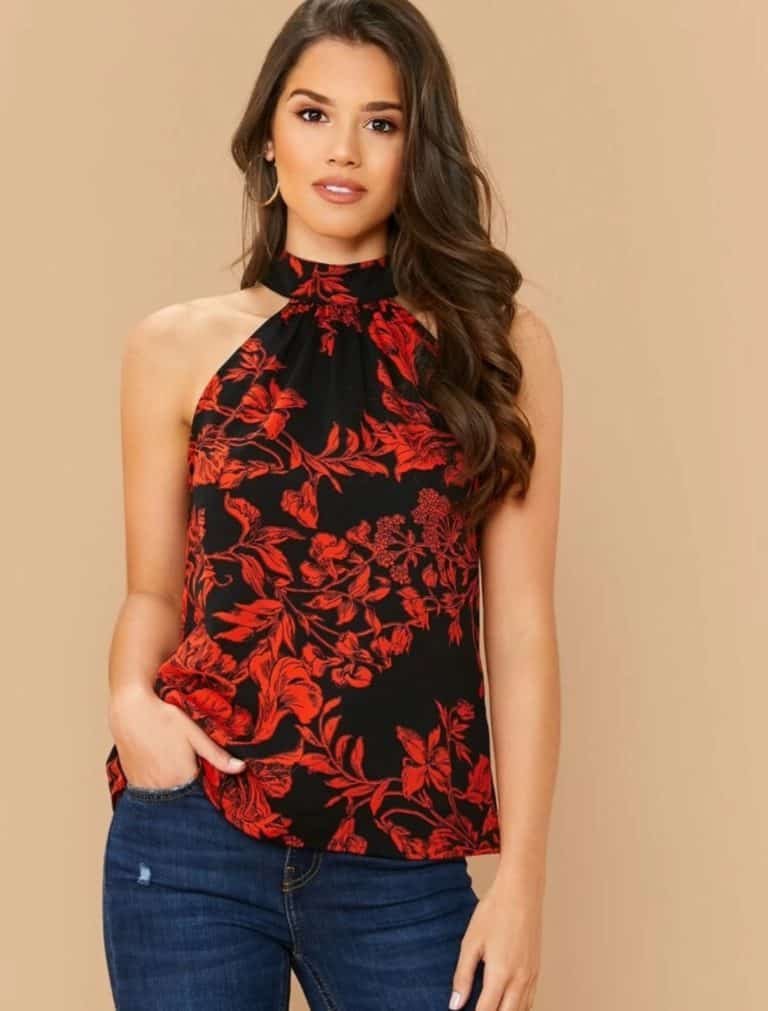 Tie Back Floral Print Halter Top