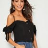 Button Front Knot Cold Shoulder Top