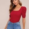 Puff Sleeve Square Neck Slim Tee