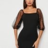 Pearl Beaded Mesh Sleeve Bodycon Dress