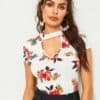 Cut Out Front Floral Print Fitted Top