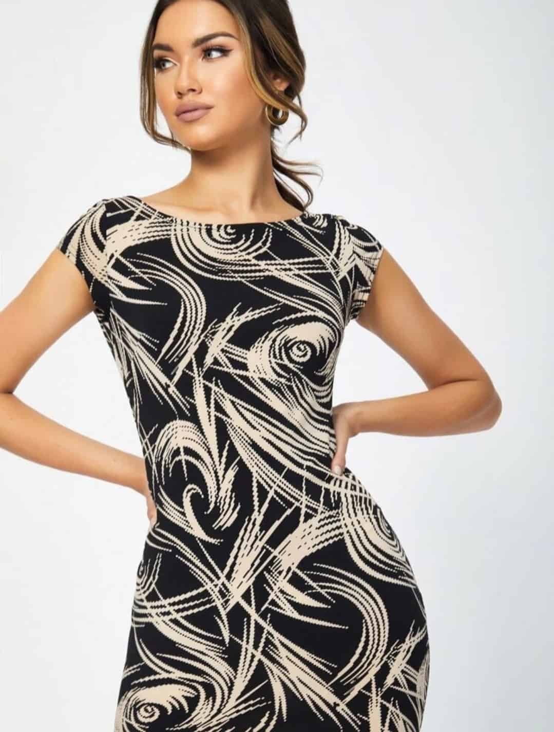Abstract Swirl Print V-back Dress - Image 3