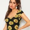 Sunflower Print Fitted Top