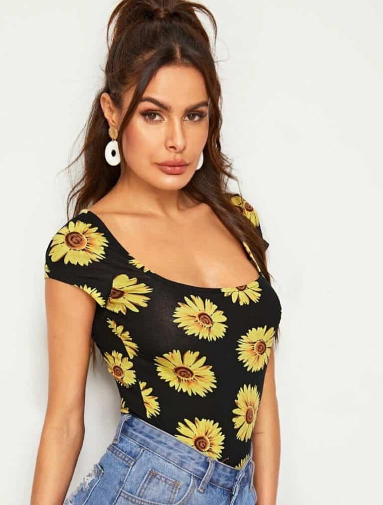 Sunflower Print Fitted Top
