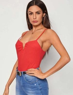 Notched Neck Ribbed Cami Top