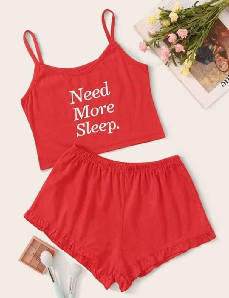 Letter Graphic Frill Trim Cami PJ Set