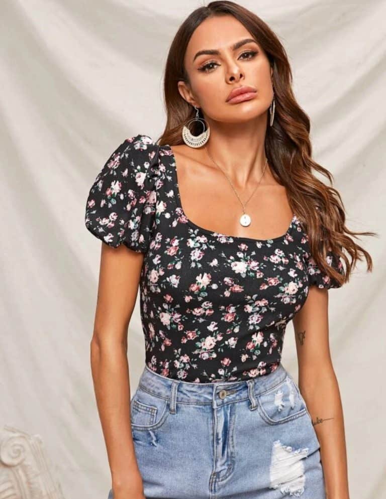 Allover Floral Print Puff Sleeve Top