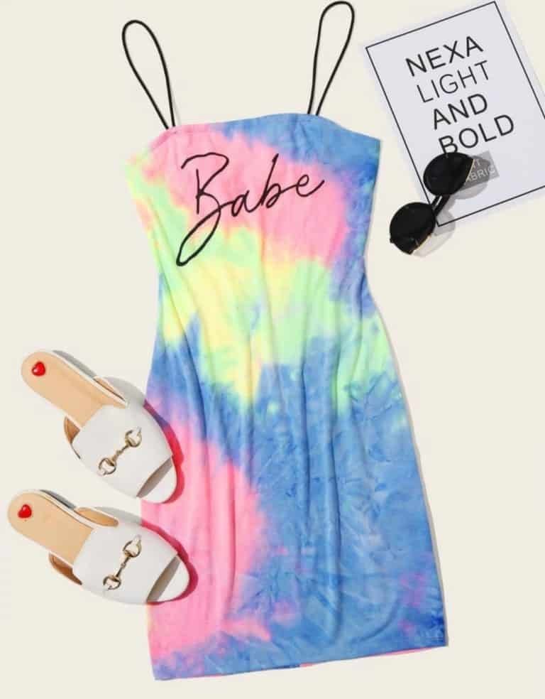 Letter Graphic Tie Dye Slip Dress