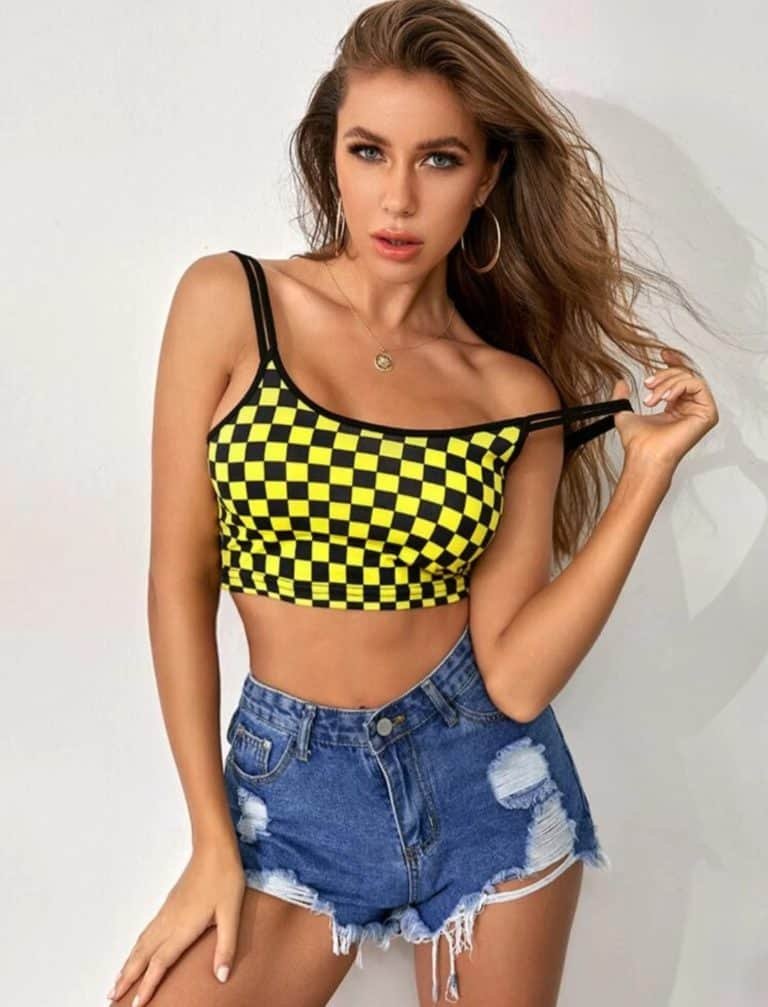 Double Strap Checkered Crop Cami Top