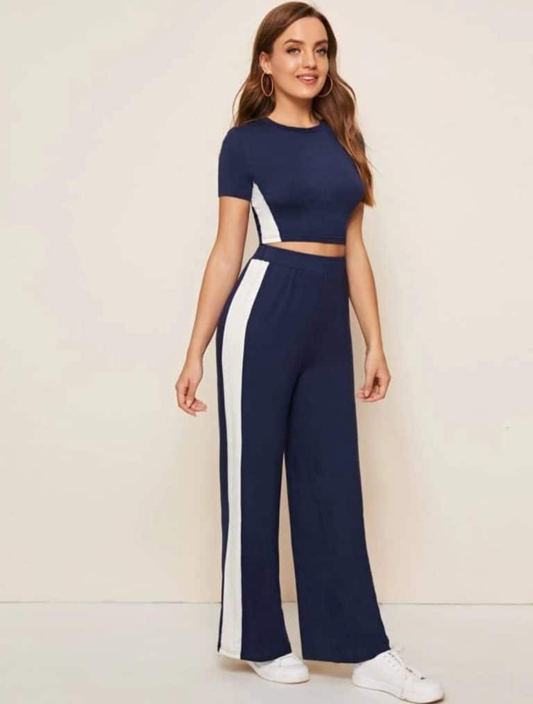 Contrast Side Seam Crop Top & Pants Set