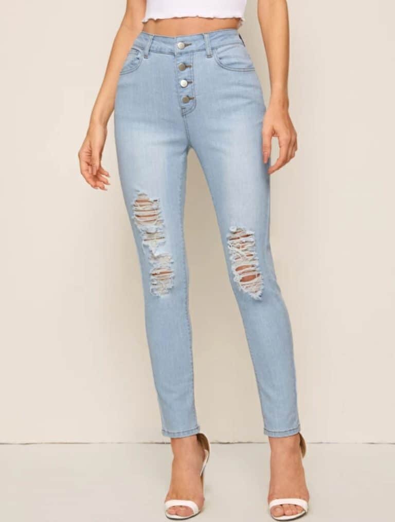 Ripped Button Fly Skinny Jeans