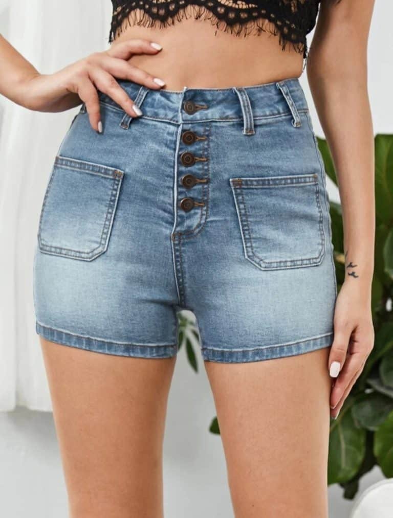 Bleach Wash Button Fly Denim Shorts