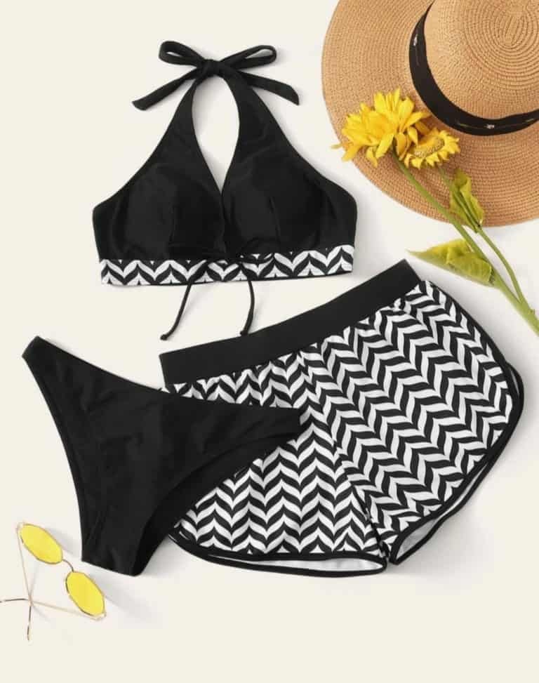 3pack Chevron Halter Co-ord Bikini Swimsuit