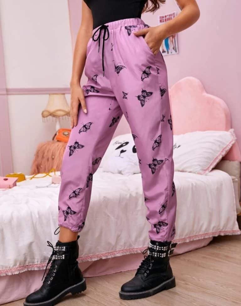 Butterfly Print Drawstring Windbreaker Joggers