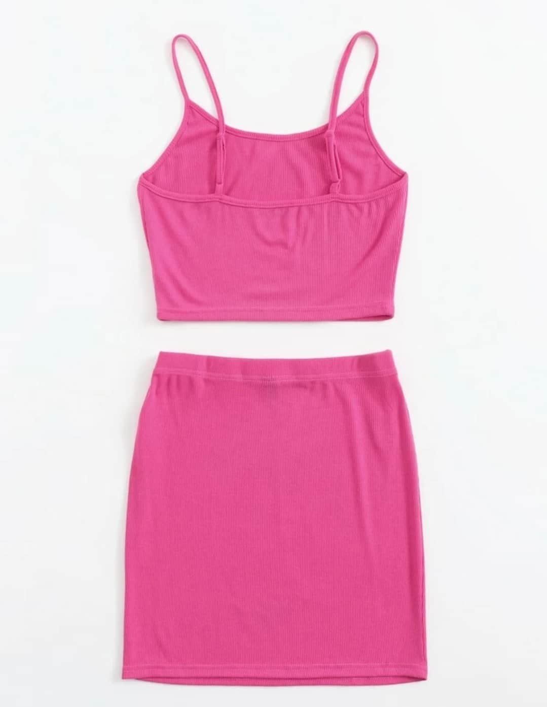 Letter Graphic Rib-knit Cami Top & Skirt Set - Image 2