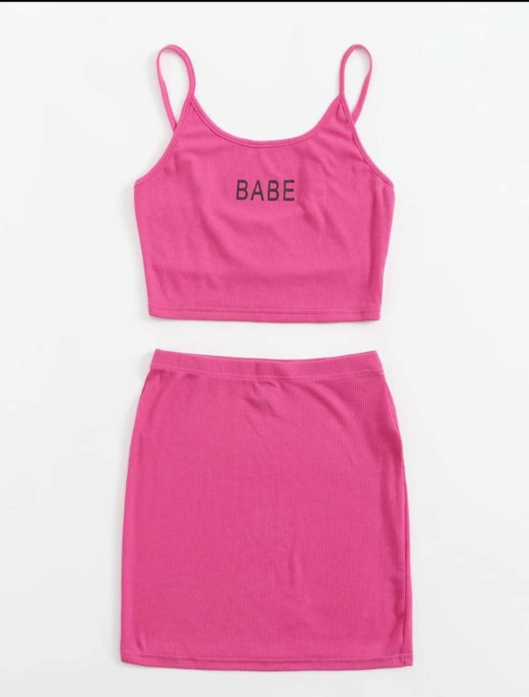 Letter Graphic Rib-knit Cami Top & Skirt Set - Image 3