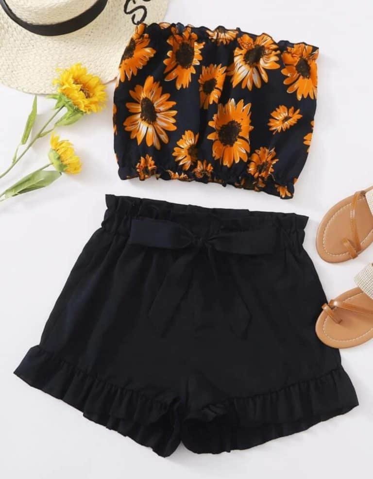 Sunflower Frill Bandeau With Paperbag Shorts