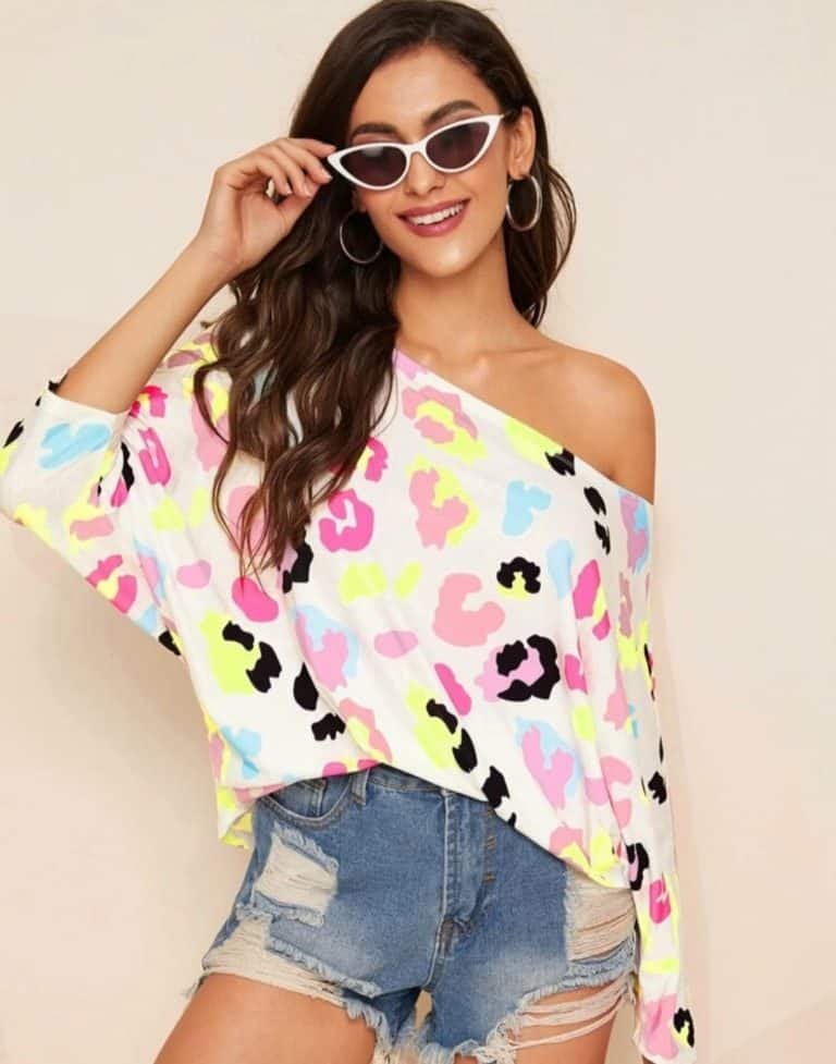 Multicolored Leopard Print Batwing Sleeve Top