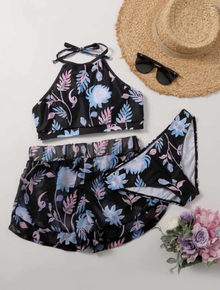 3pack Floral Halter Co-ord Bikini Swimsuit