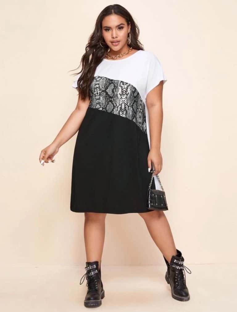 Plus Snakeskin Panel Colorblock Tee Dress