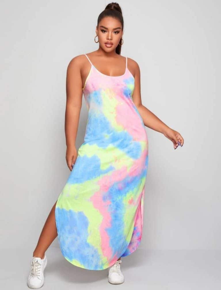 Plus Curved Split Hem Tie Dye Cami Dress