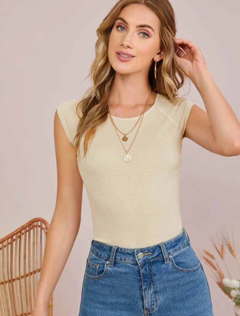Cap Sleeve Rib-knit Tee