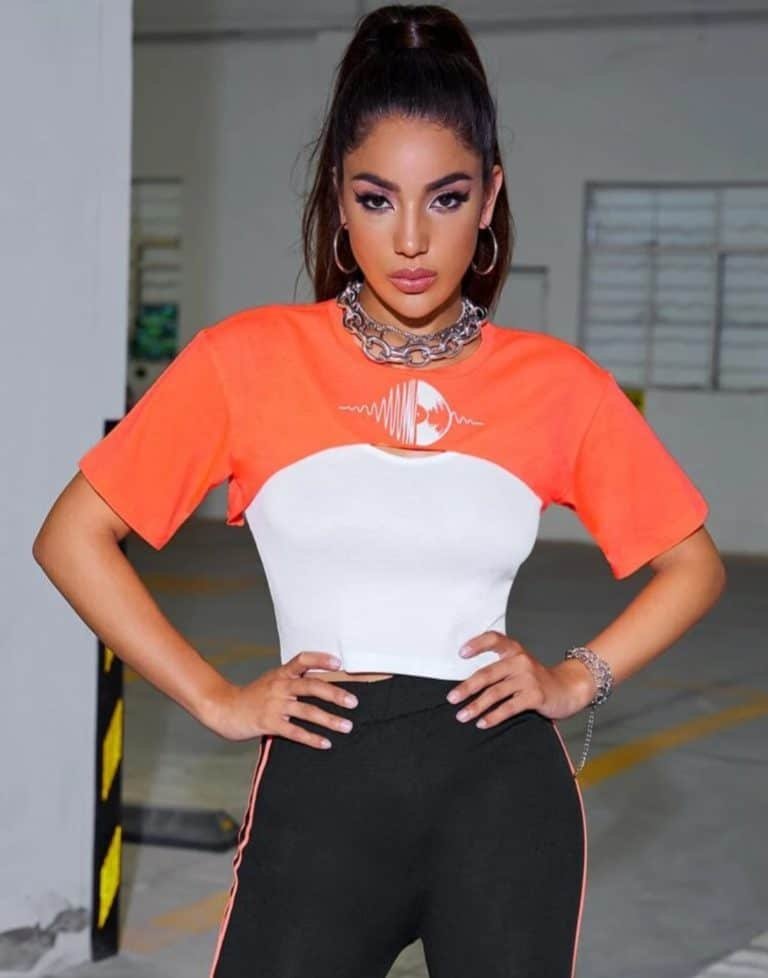 Neon Orange Graphic Print Crop Top With Camisole